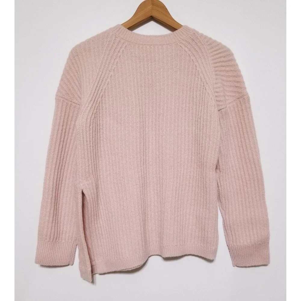 Vince Side Slit Wool Blend Ribbed Knit Crew Neck Sweater Blush Pink XS $325